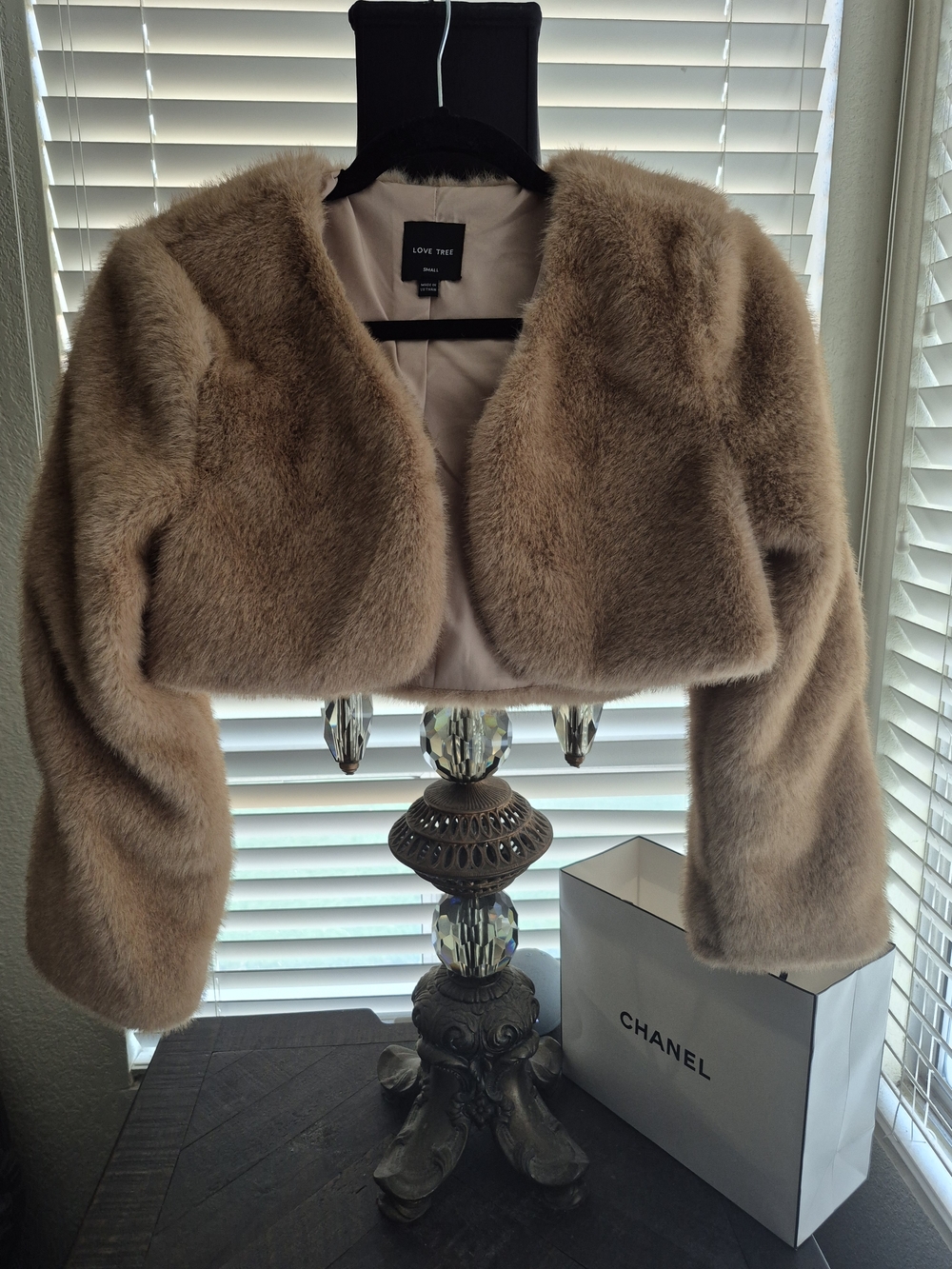 💕Love Tree Cropped Teddy Jacket in Camel💕